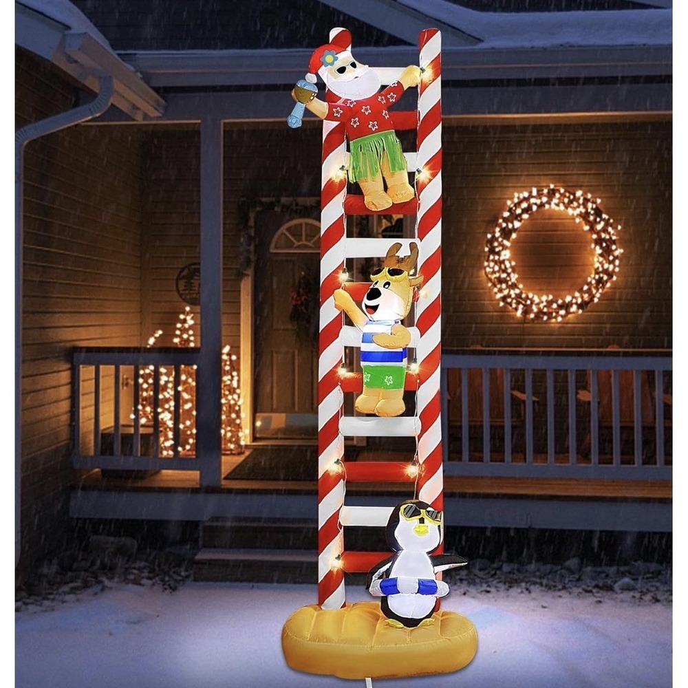 10FT Christmas Inflatable Decorations, Giant Ladder Blowups Hawaii Tropical Lawn